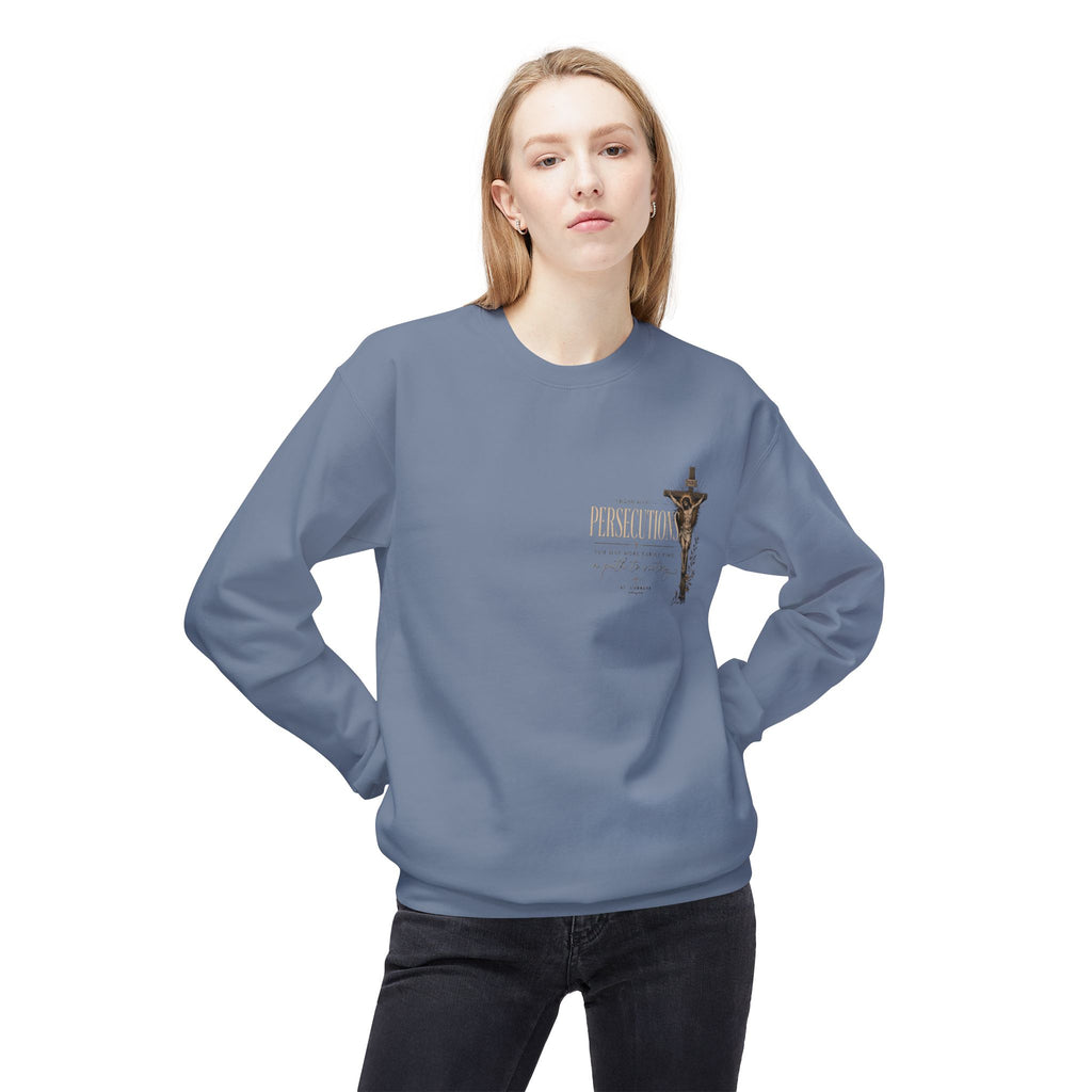 Persecutions Crewneck Sweatshirt — Subtle Text Graphic Christian Faith Pullover