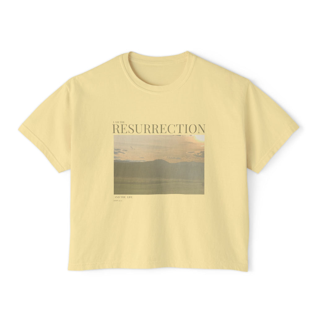 The Resurrection I AM T-Shirt - Vintage Feel, Bible Verse, Women's Boxy Tee