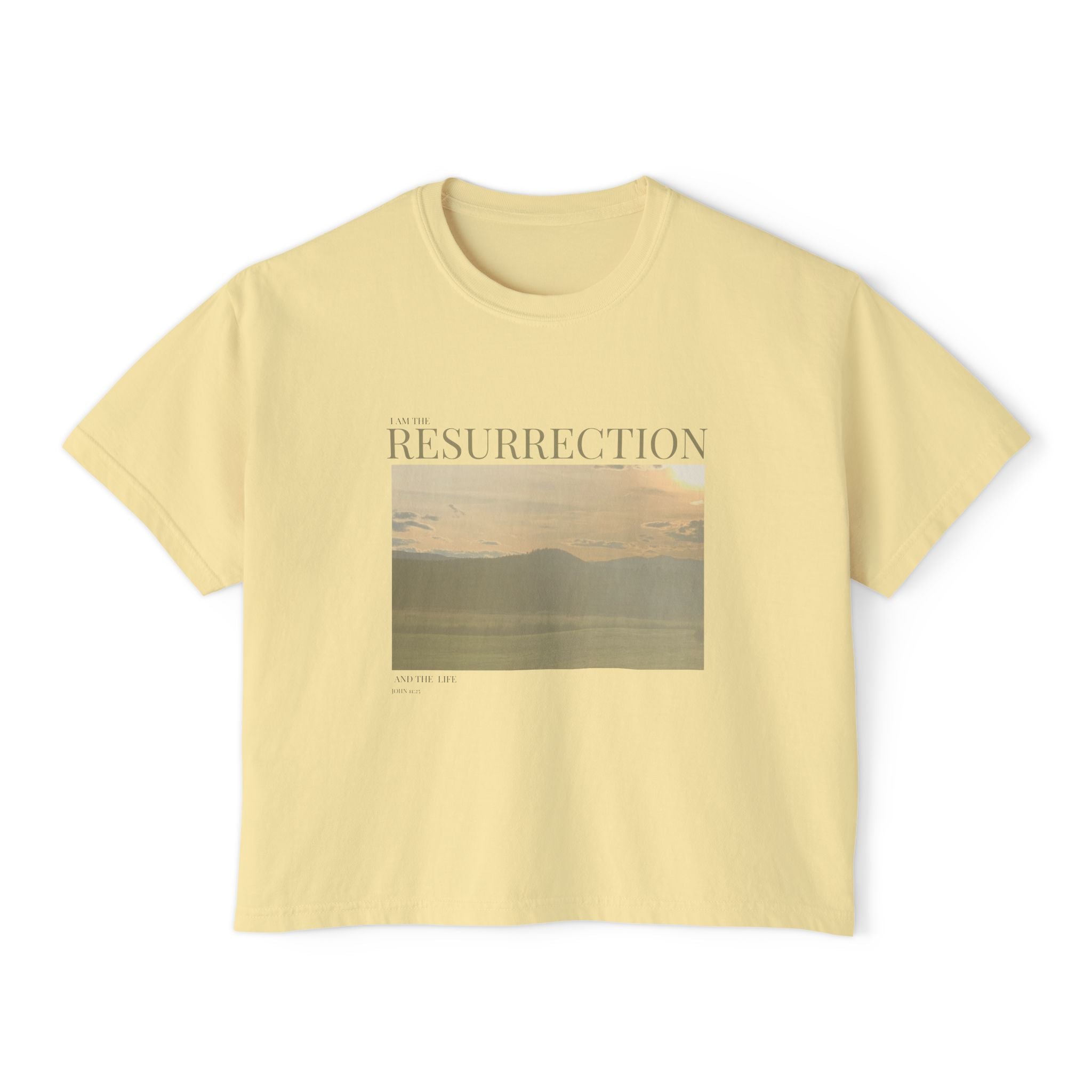The Resurrection I AM T-Shirt - Vintage Feel, Bible Verse, Women's Boxy Tee