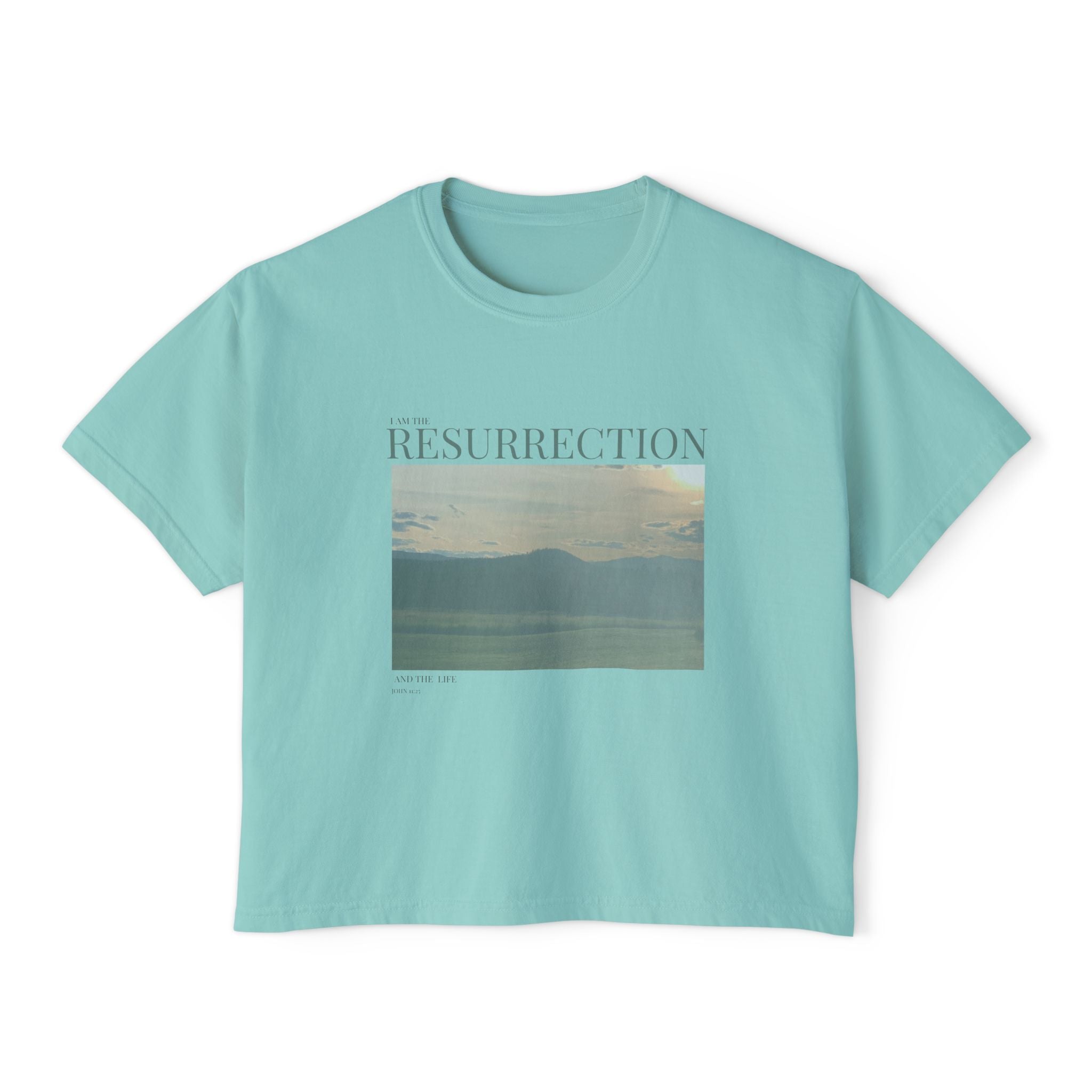The Resurrection I AM T-Shirt - Vintage Feel, Bible Verse, Women's Boxy Tee