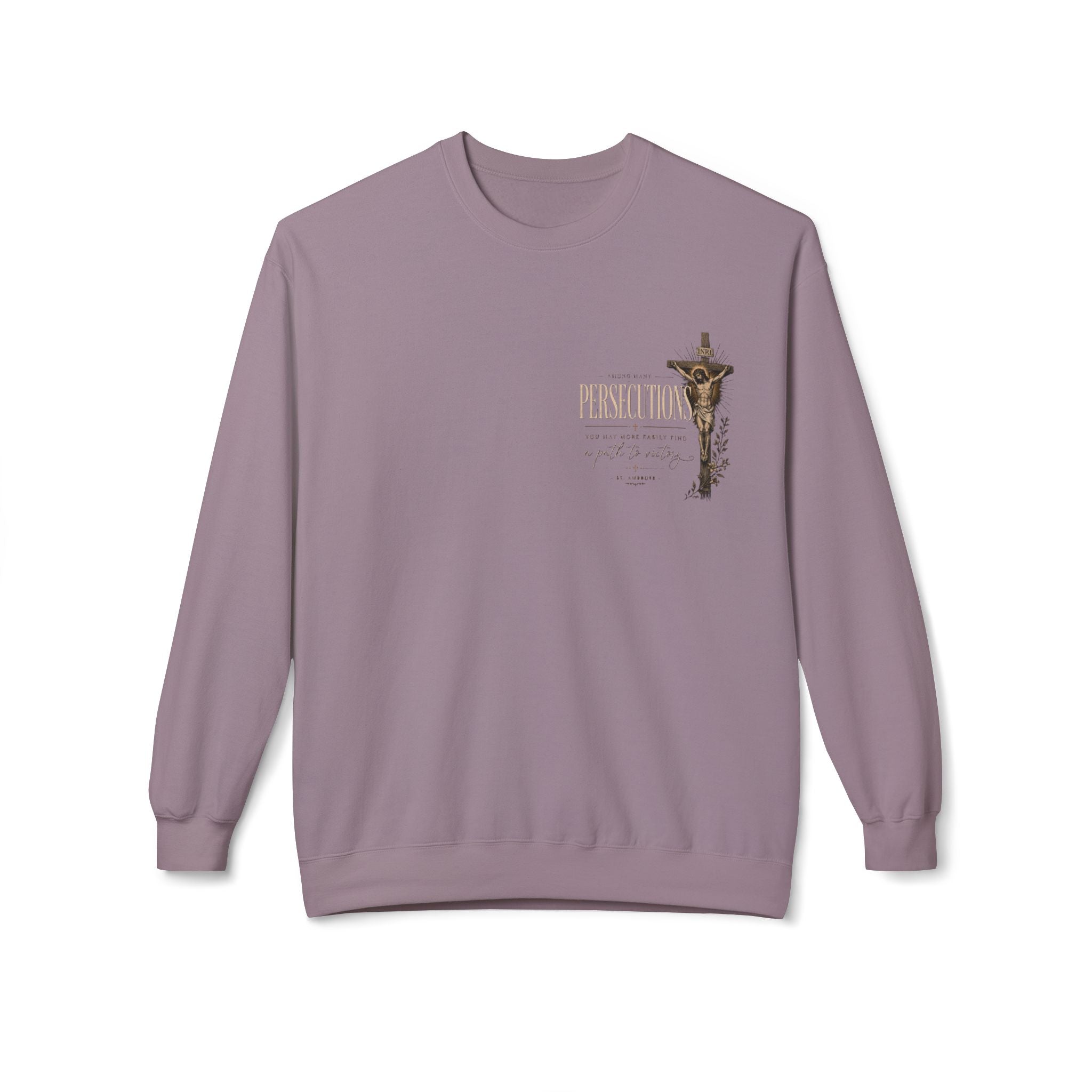 Persecutions Crewneck Sweatshirt — Subtle Text Graphic Christian Faith Pullover