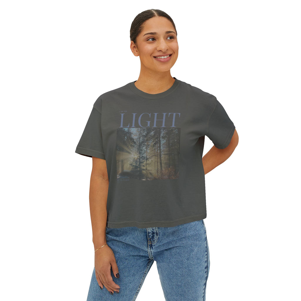 The Light I AM T-Shirt - Vintage Feel, Bible Verse, Women's Boxy Tee