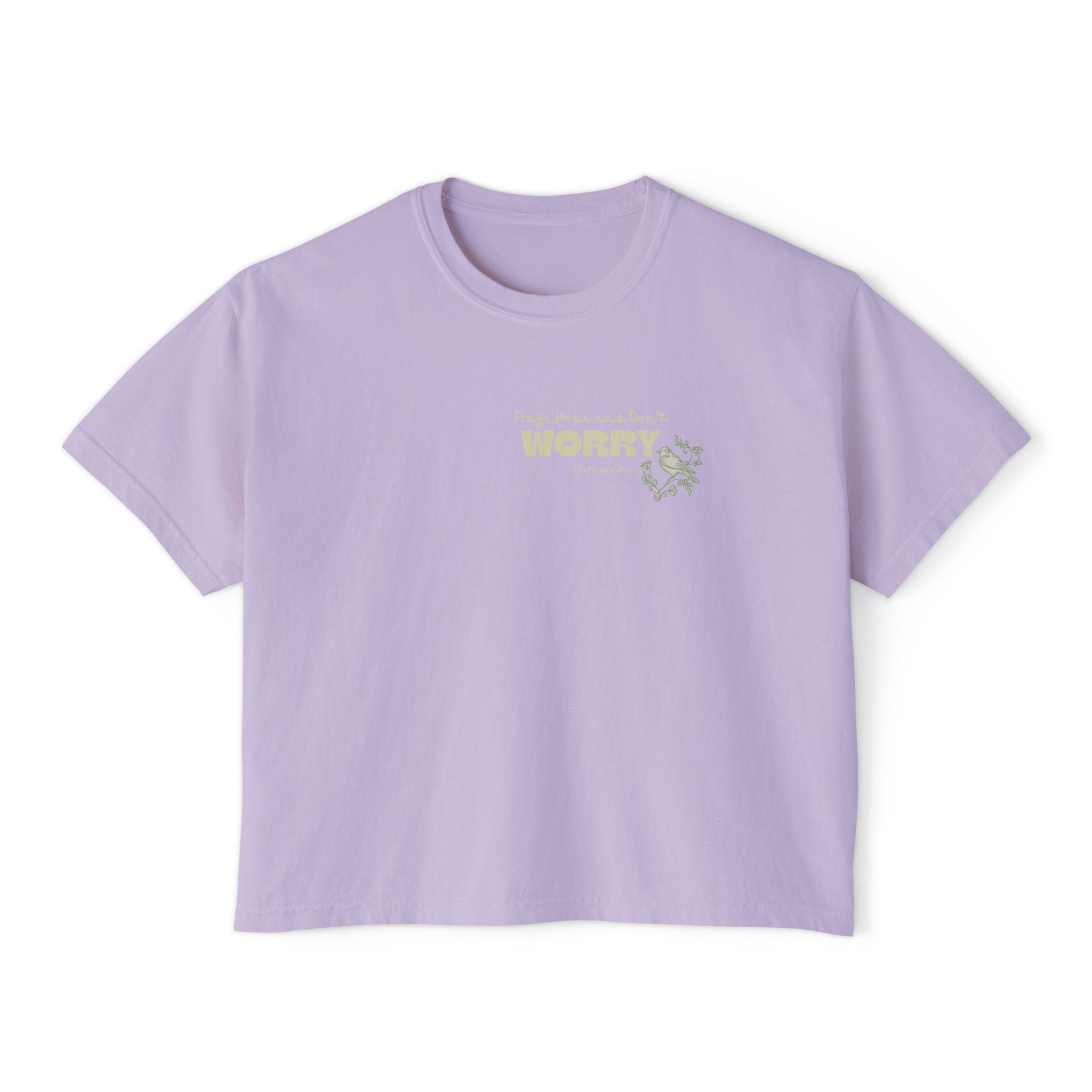 St Padre Pio Saint Quote Boxy Women's Tee with Bible Verse for Worry Relief