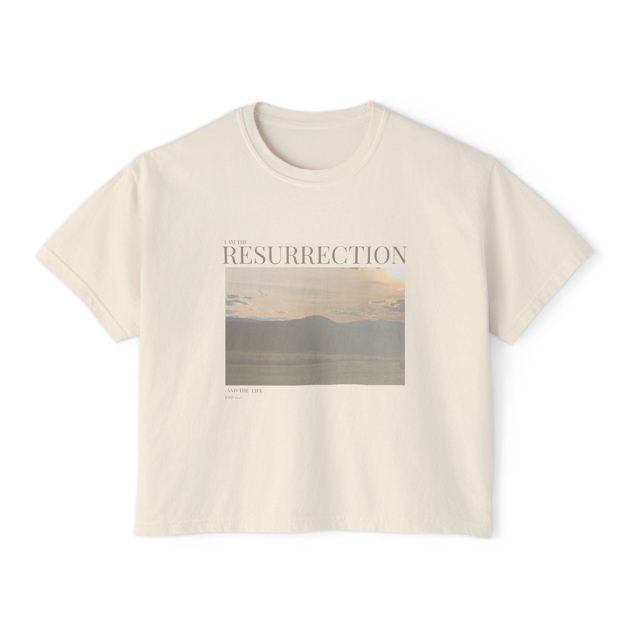 The Resurrection I AM T-Shirt - Vintage Feel, Bible Verse, Women's Boxy Tee