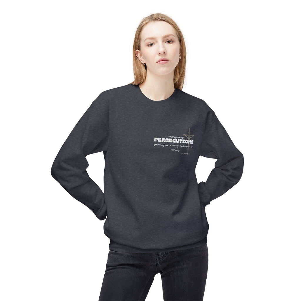 Persecutions Crewneck Sweatshirt — Subtle Text Graphic Christian Faith Pullover